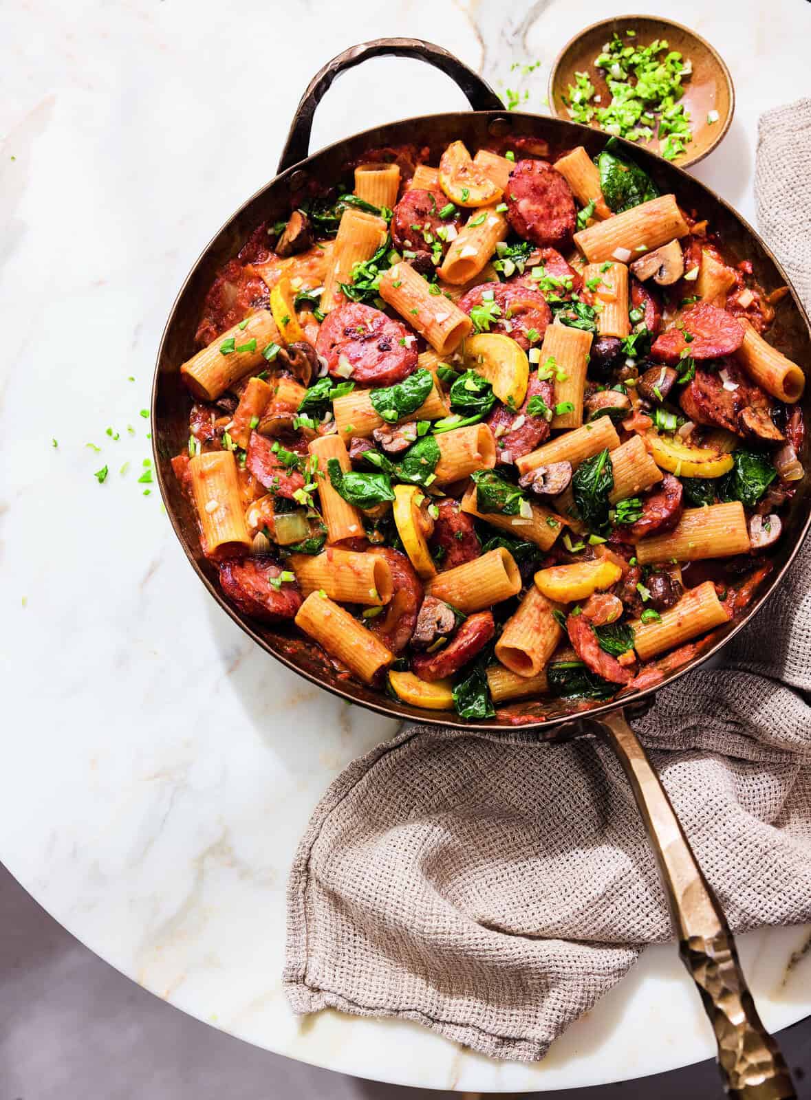 Steph Grasso's Cheesy Kielbasa Skillet
