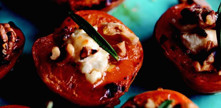 roasted apricot halves with feta, honey, walnuts, and rosemary