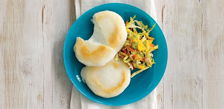 Mozzarella-Stuffed Arepas with Sherry-Mango Slaw