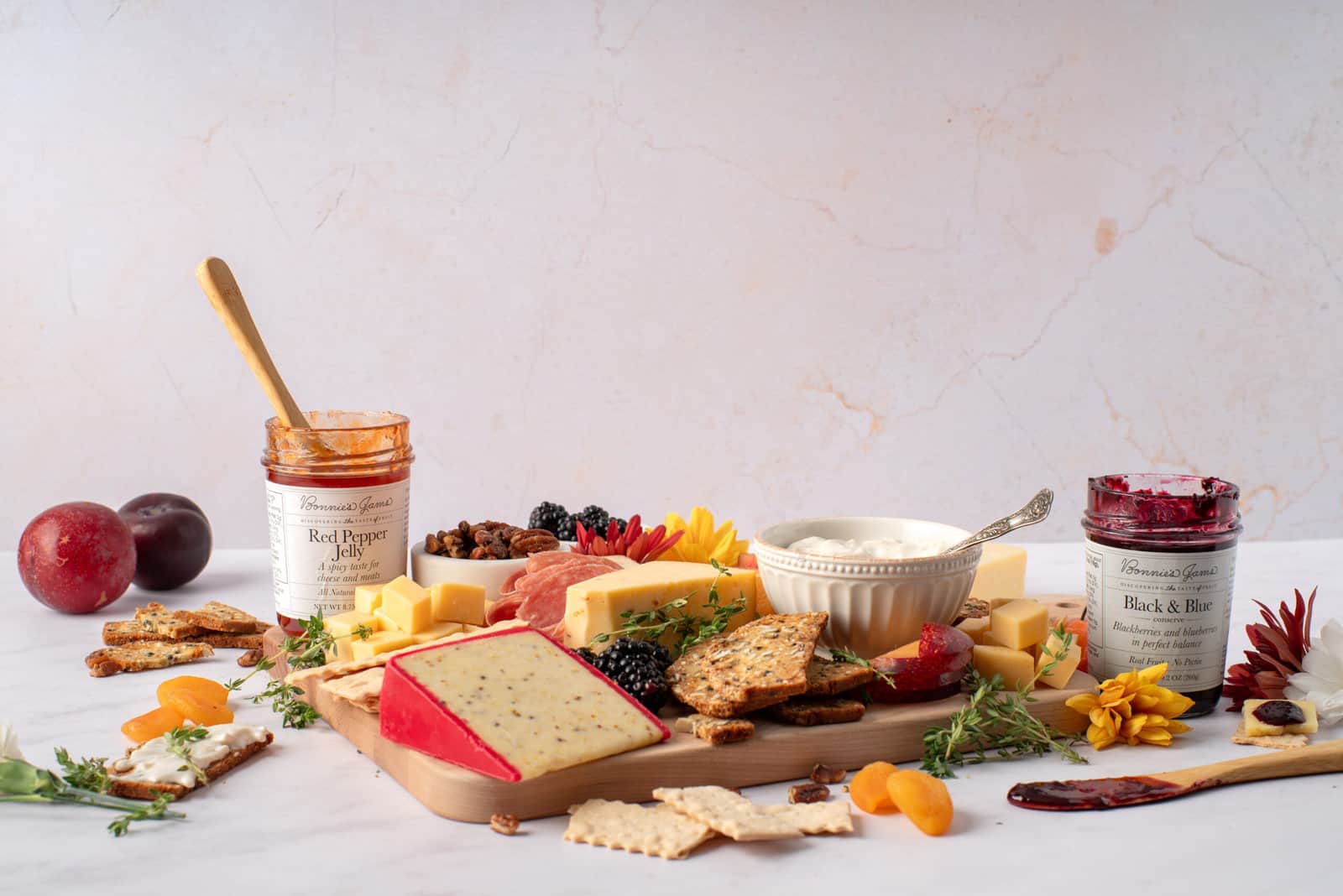 cheese plate with bonnie's jams