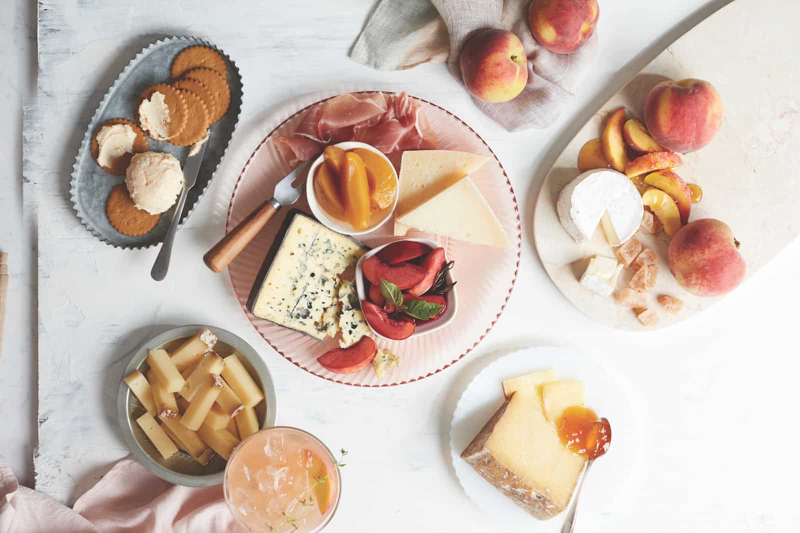 peach focused cheese plate